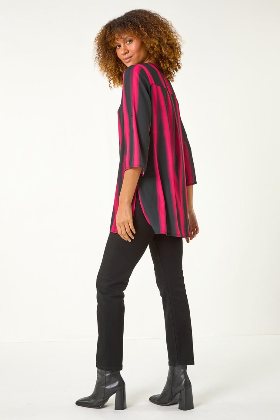 Roman Red Linear Print Longline Blouse