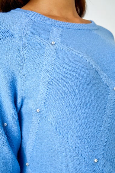 Roman Light Blue Pearl Embellished Jumper Dress