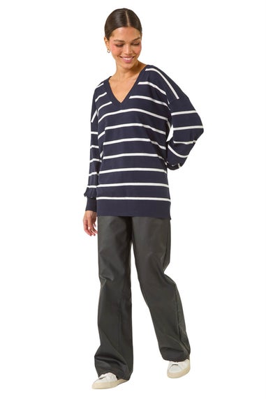 Roman Navy Stripe Print Knitted Jumper