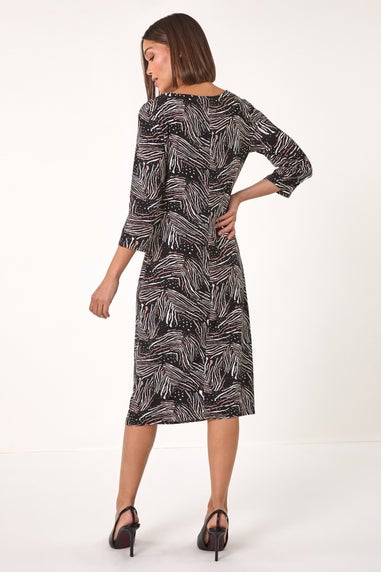 Roman Mocha Abstract Print Ruched Stretch Dress