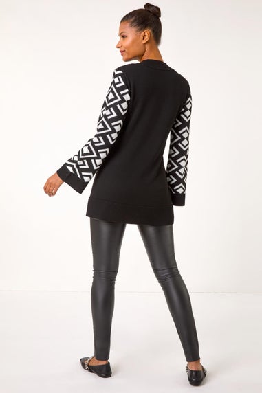 Roman Black Patterned Sleeve Tunic Knit Jumper