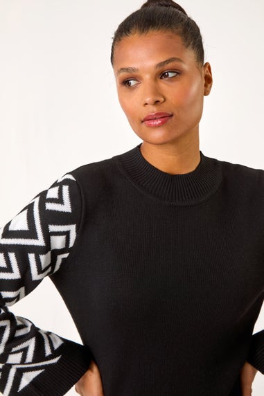 Roman Black Patterned Sleeve Tunic Knit Jumper