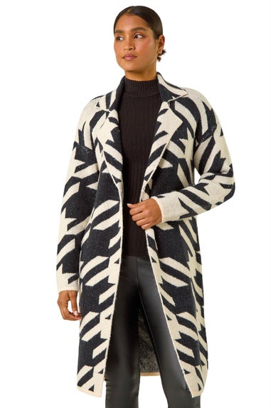 Roman Black Houndstooth Pattern Knit Coatigan