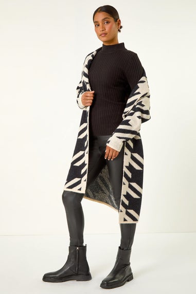 Roman Black Houndstooth Pattern Knit Coatigan