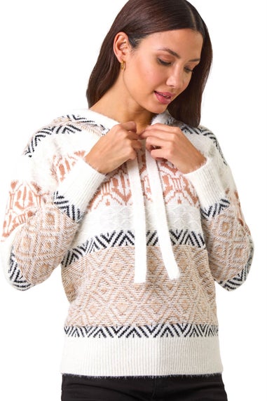 Roman Ivory Jacquard Print Knit Hoodie