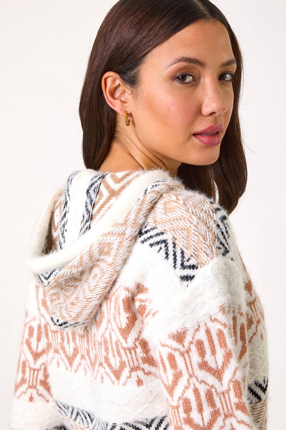 Roman Ivory Jacquard Print Knit Hoodie