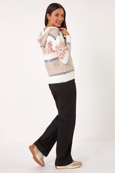 Roman Ivory Jacquard Print Knit Hoodie