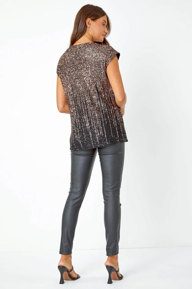 Roman Bronze Ombre Sequin Tunic Stretch Top