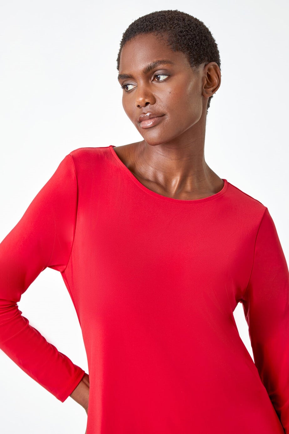Roman Red Sequin Hem Tunic Stretch Top