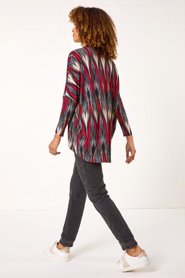 Roman Red Abstract Relaxed Cowl Neck Tunic Top