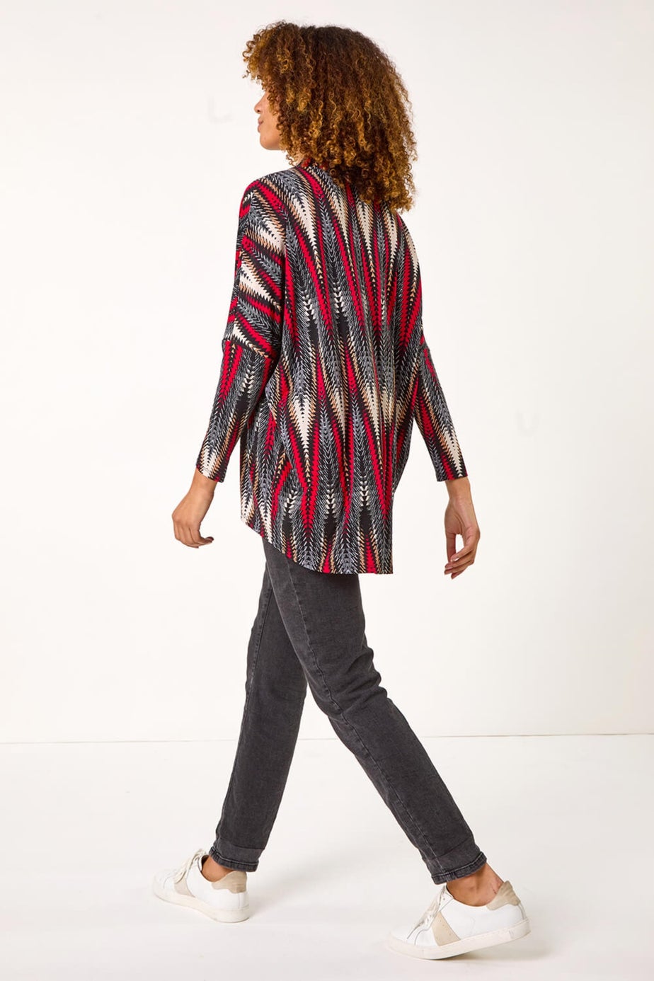 Roman Red Abstract Relaxed Cowl Neck Tunic Top