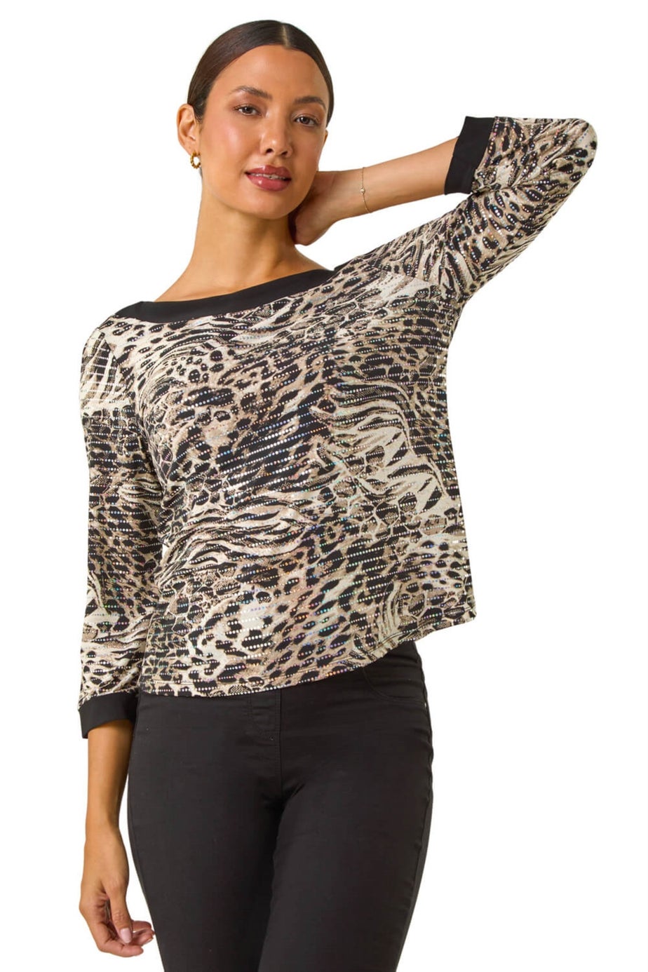 Roman Natural Animal Print Holgraphic Top