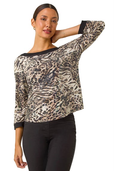 Roman Natural Animal Print Holgraphic Top