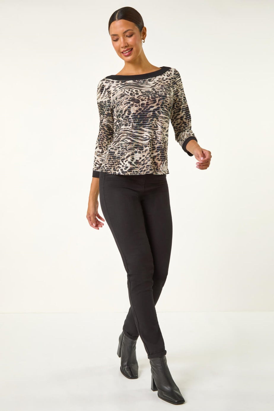 Roman Natural Animal Print Holgraphic Top