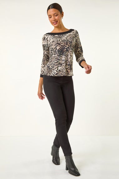 Roman Natural Animal Print Holgraphic Top