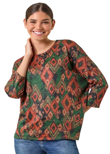 Roman Green Abstract Aztec Print Top