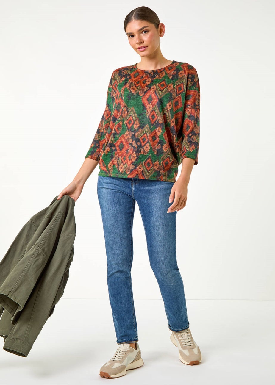 Roman Green Abstract Aztec Print Top