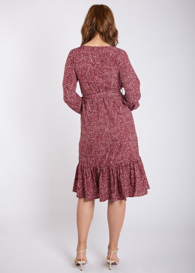 Gini London Burgundy Animal Print Split Detail Midi Wrap Dress