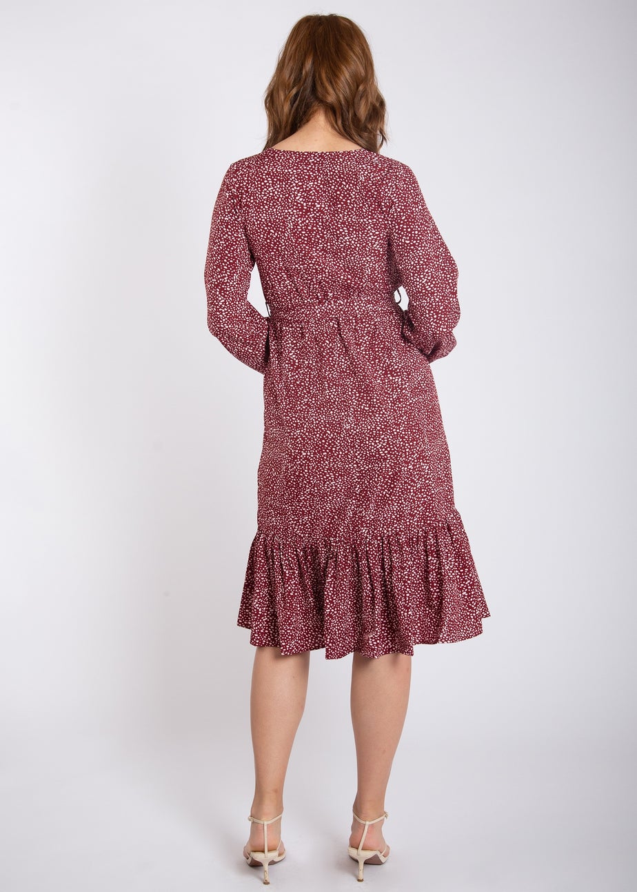 Gini London Burgundy Animal Print Split Detail Midi Wrap Dress