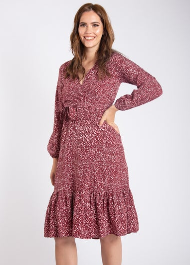 Gini London Burgundy Animal Print Split Detail Midi Wrap Dress