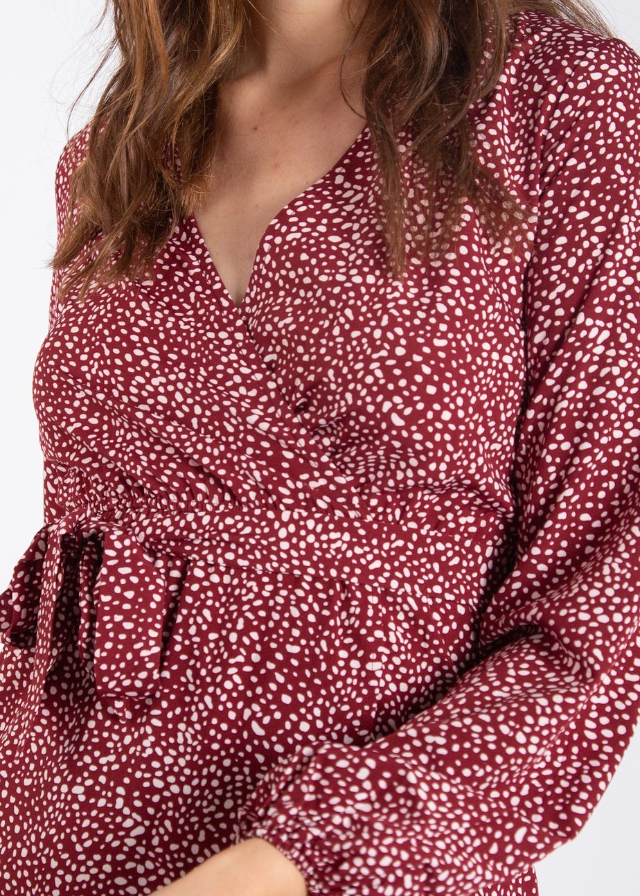 Gini London Burgundy Animal Print Split Detail Midi Wrap Dress