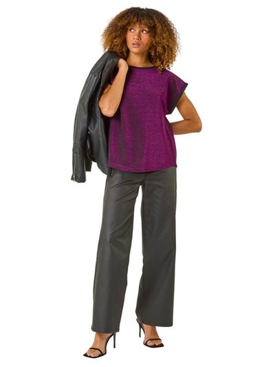 Roman Purple Metallic Glitter Stretch T-Shirt