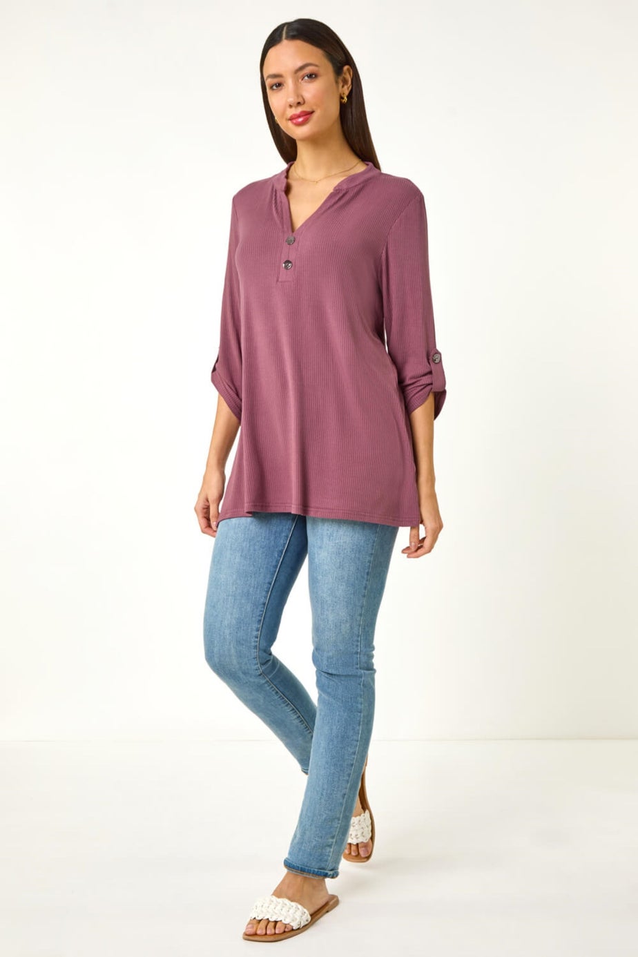 Roman Mauve Ribbed Buttoned Stretch Shirt