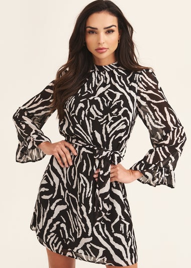 Gini London Black Zebra Frill Flared Sleeve Shift Dress