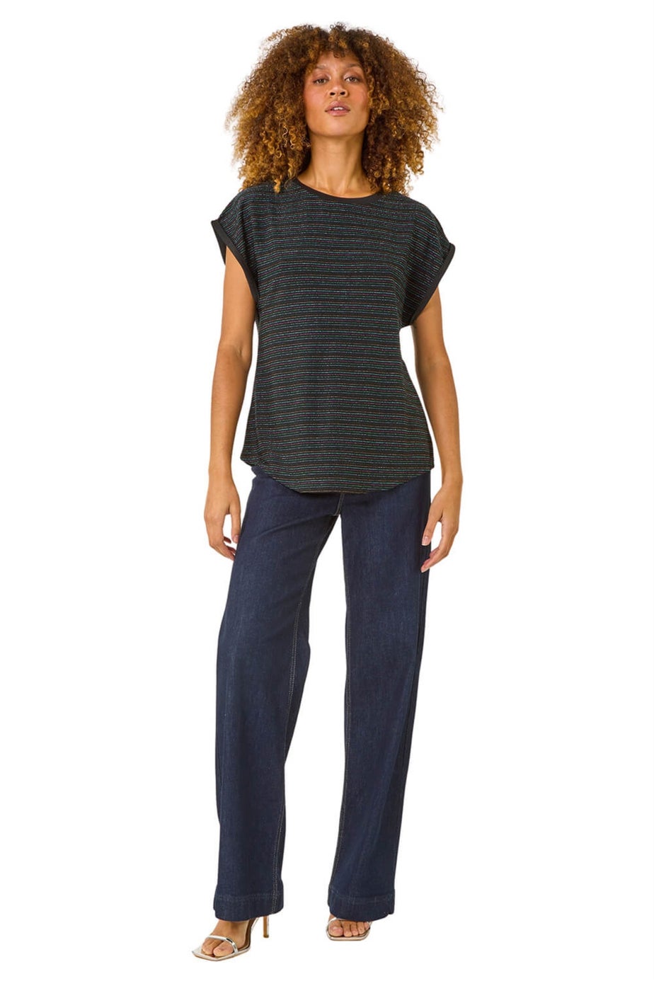 Roman Blue Metallic Stripe Stretch T-Shirt