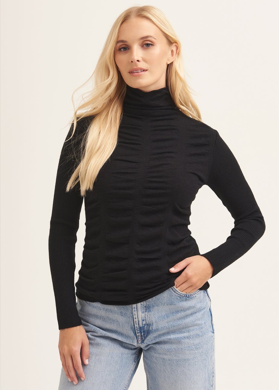 Gini London Black Fine Knit Textured High Neck Top
