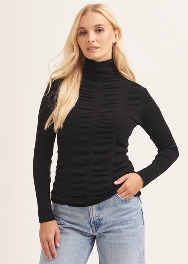 Gini London Black Fine Knit Textured High Neck Top