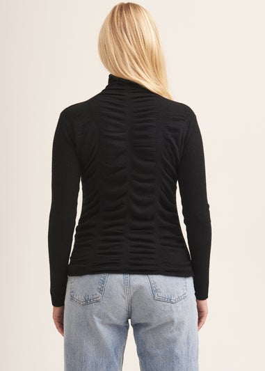 Gini London Black Fine Knit Textured High Neck Top