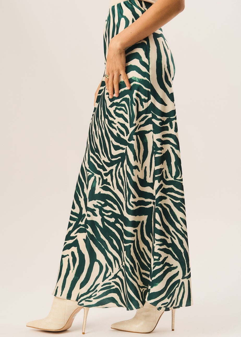 Gini London Green Zebra Bias Maxi Skirt
