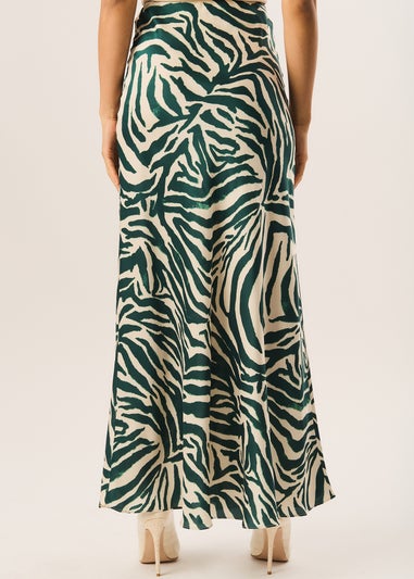 Gini London Green Zebra Bias Maxi Skirt