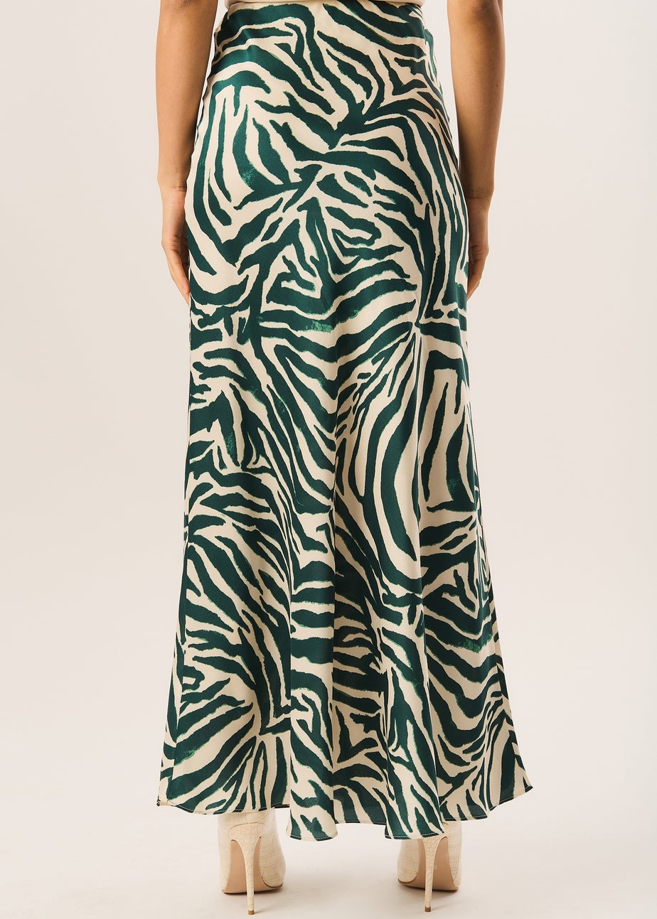 Gini London Green Zebra Bias Maxi Skirt