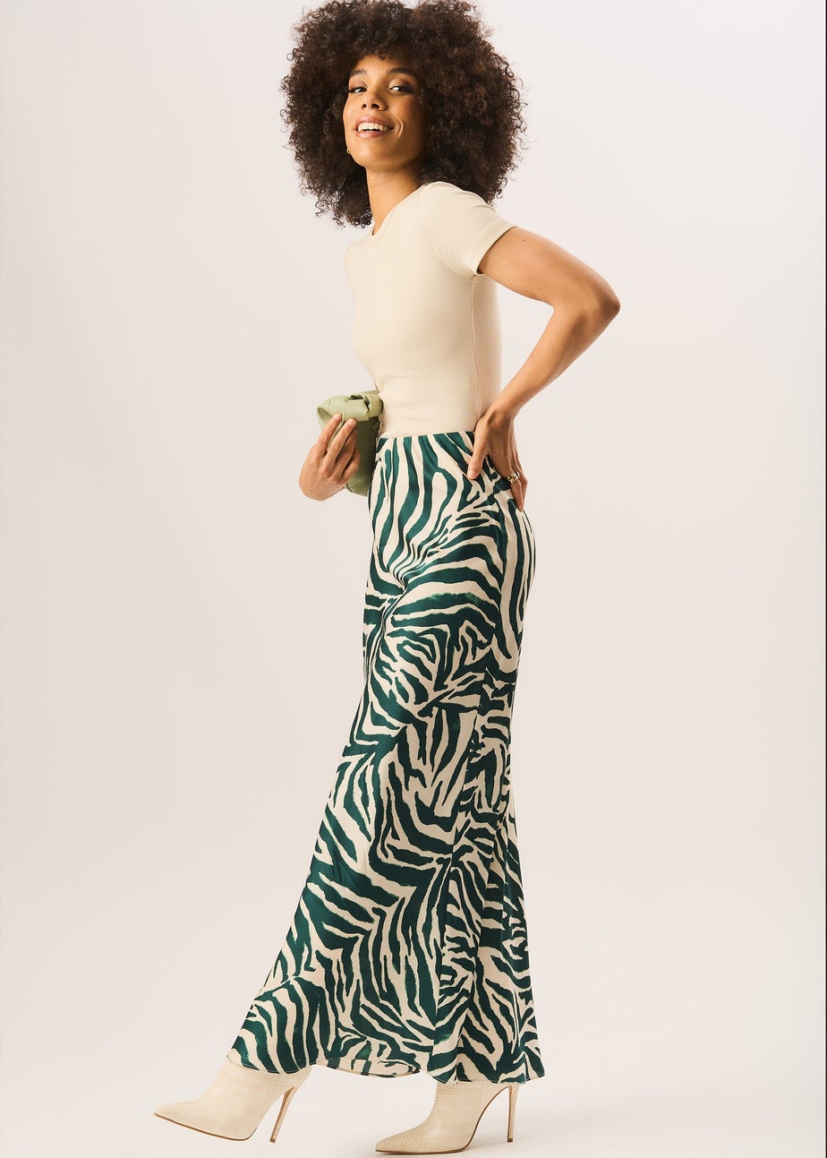 Gini London Green Zebra Bias Maxi Skirt