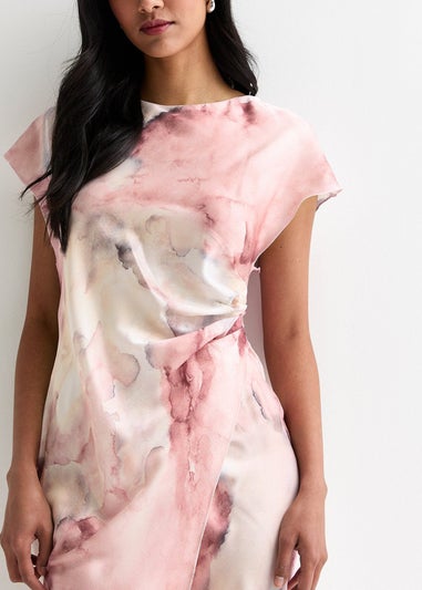 Gini London Pink Floral Water Print Wrap Midi Dress