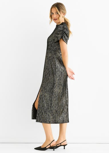 Gini London Black Foil Velour Midi Dress