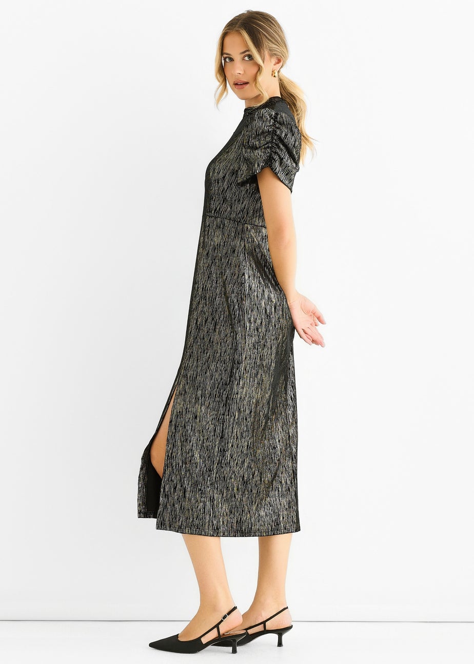 Gini London Black Foil Velour Midi Dress