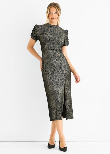 Gini London Black Foil Velour Midi Dress