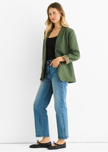 Gini London Khaki Contrast Animal Edge to Edge Blazer