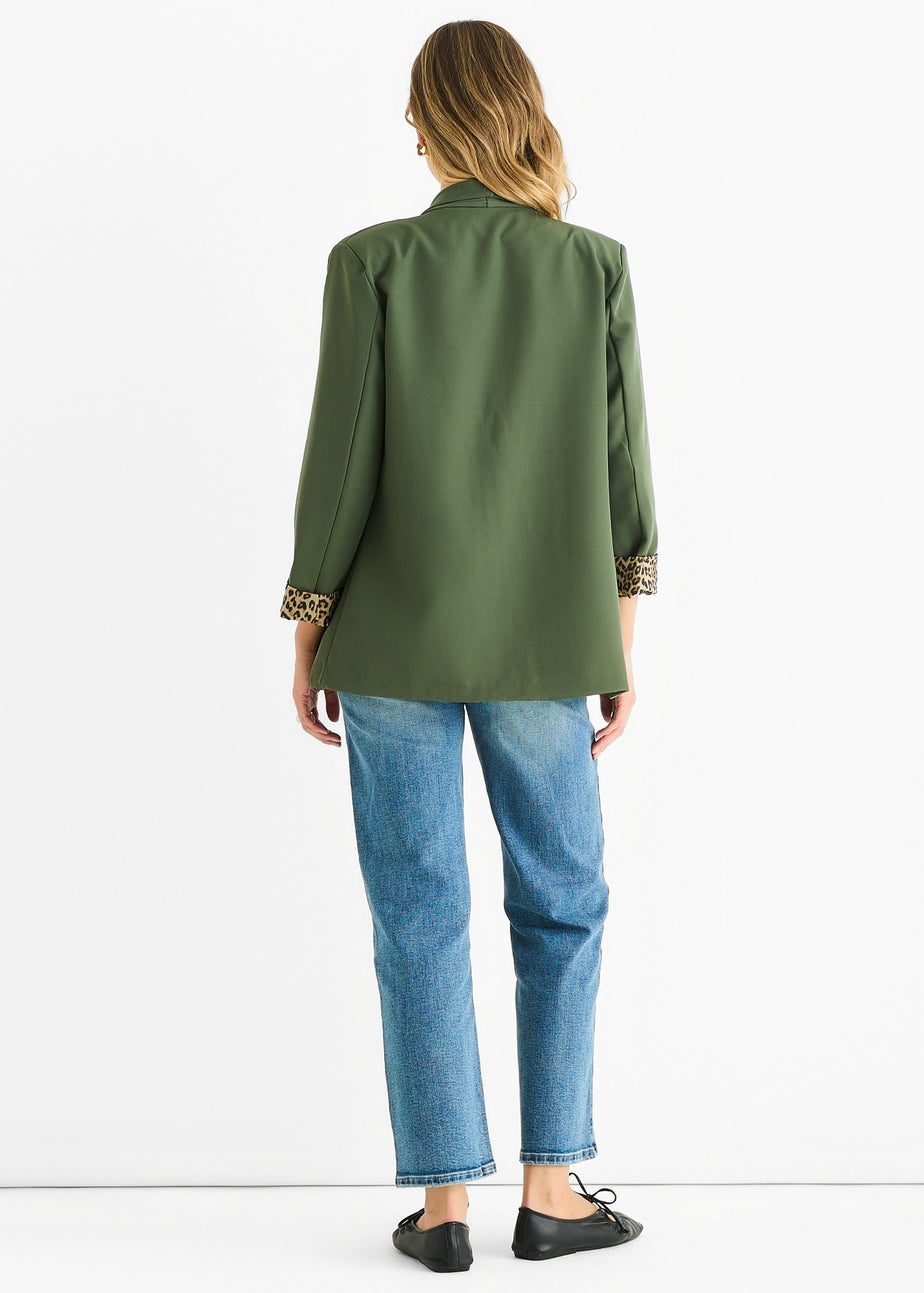 Gini London Khaki Contrast Animal Edge to Edge Blazer