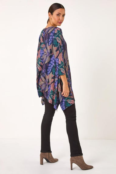 Roman Purple Floral Leaf Print Stretch Tunic