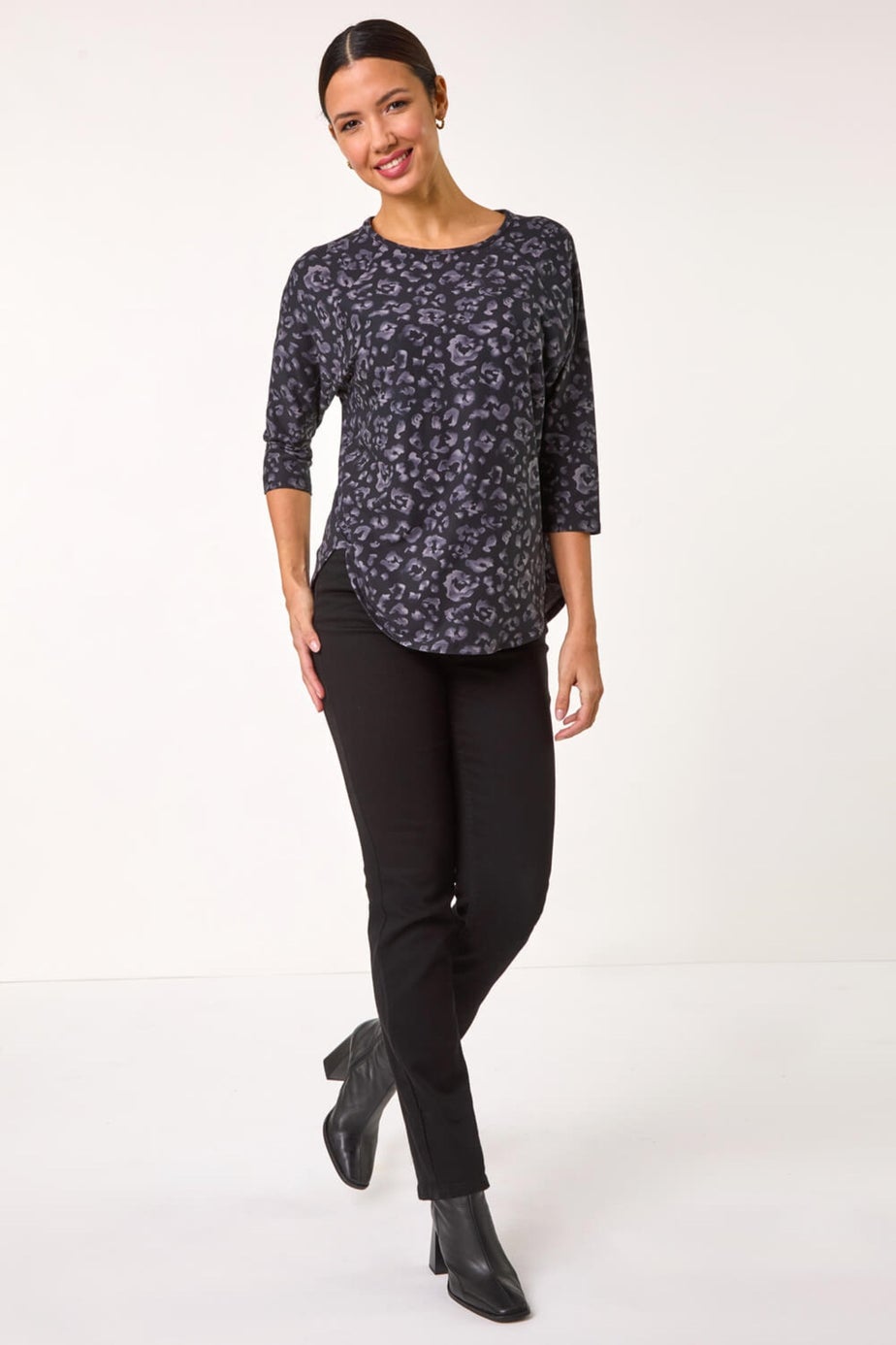 Roman Grey Animal Print Raglan Top