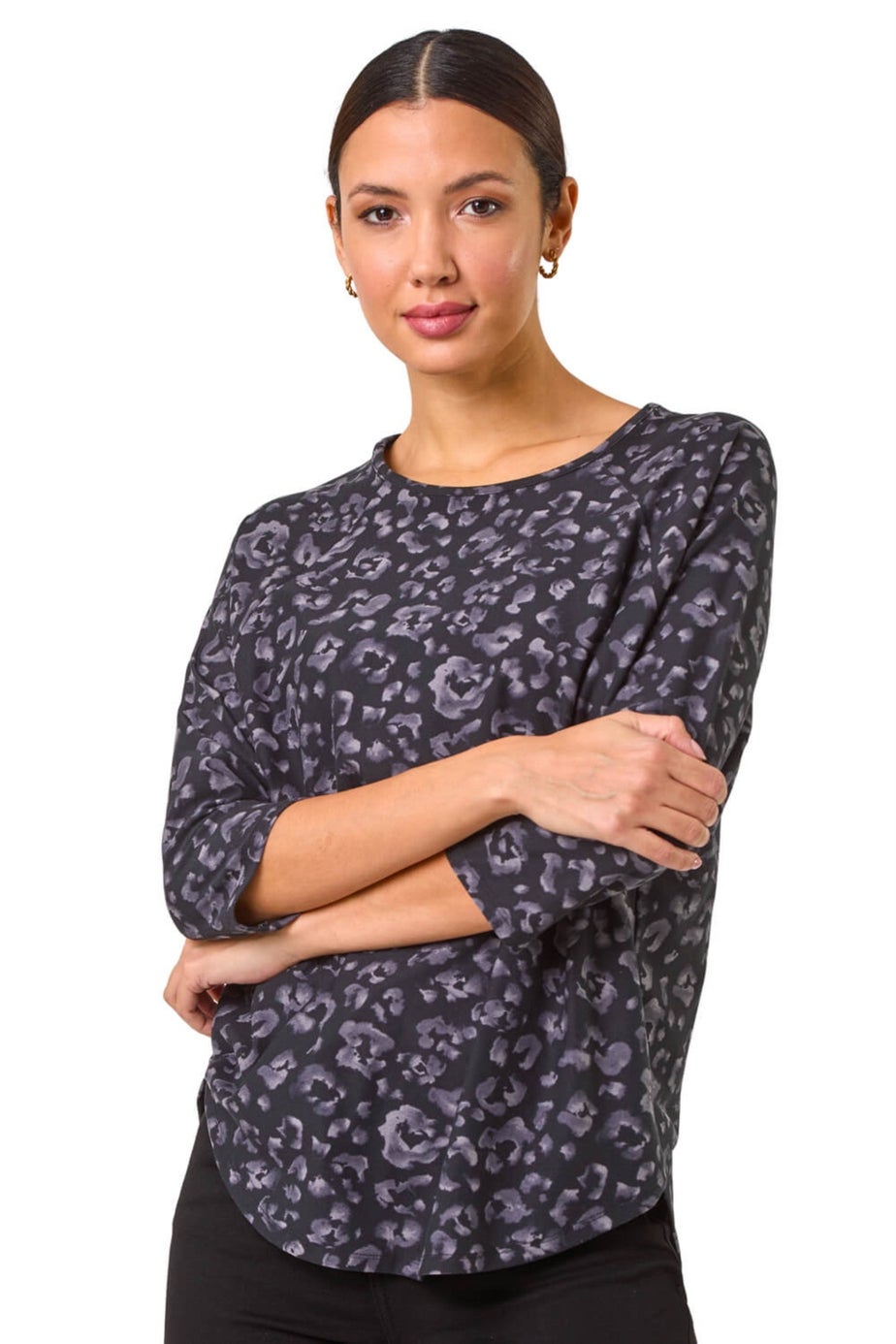 Roman Grey Animal Print Raglan Top