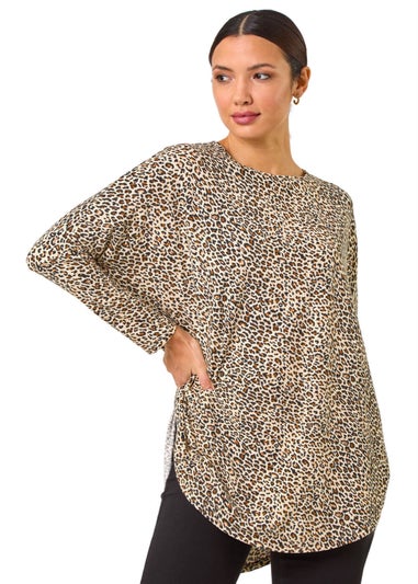 Roman Natural Animal Print Stretch Tunic Top