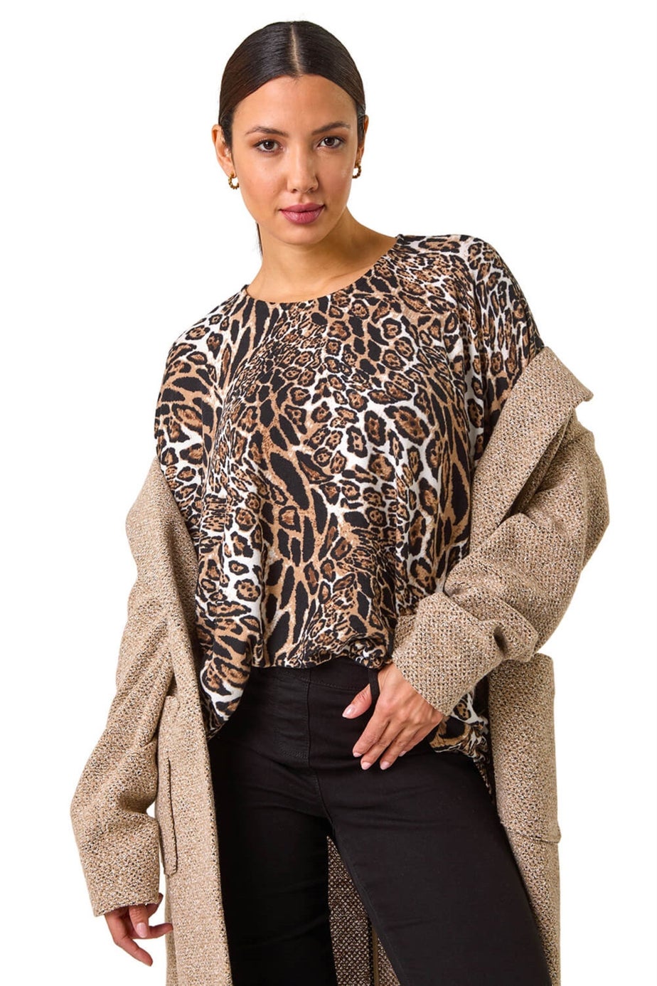 Roman Natural Snit Animal Print Top