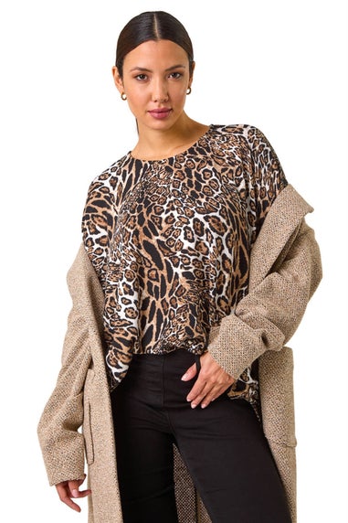 Roman Natural Snit Animal Print Top