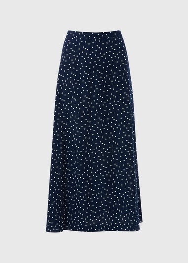 Navy Polka Dot Flared Hem Skirt