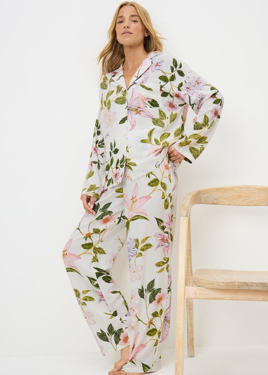 Cream Floral Button Up Pyjama Set